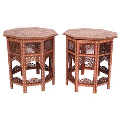 Pair of Middle Eastern Bone Inlaid Octagonal Side Tables