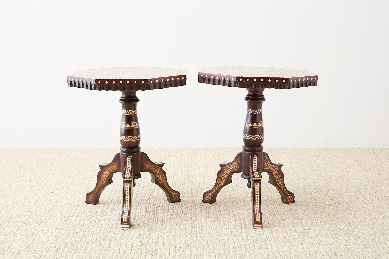 Asian Pair of Middle Eastern Moorish Inlaid Drink Tables