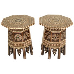 Pair of Middle Eastern Mother of Pearl Inlaid Occasional Tables