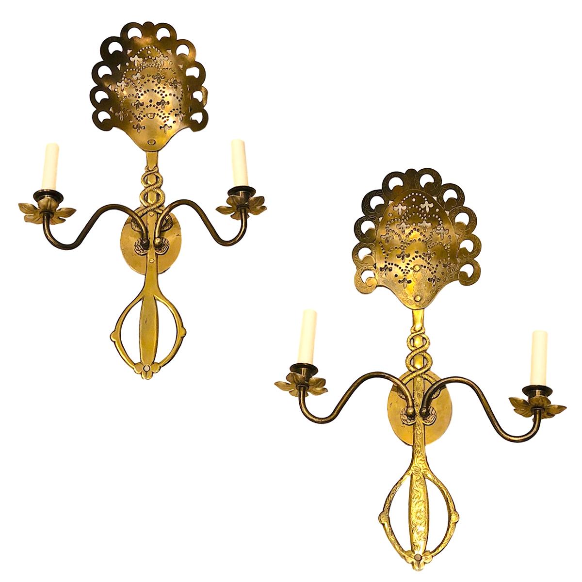 Early 20th Century Pair of Middle Eastern Pierced Sconces For Sale