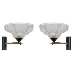 Pair of Art Glass Brass Wall Sconces by Ezan, France 1950s