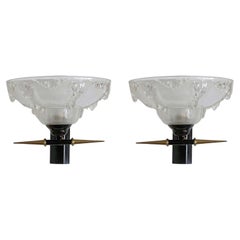Pair of Art Glass Brass Wall Sconces by Ezan, France 1950s