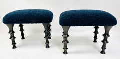 Pair of midnight blue bouclé St Paul stool