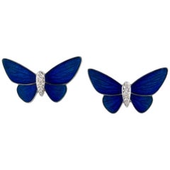 Pair Of Midnight-blue Butterfly Stud Earrings By Ilgiz F