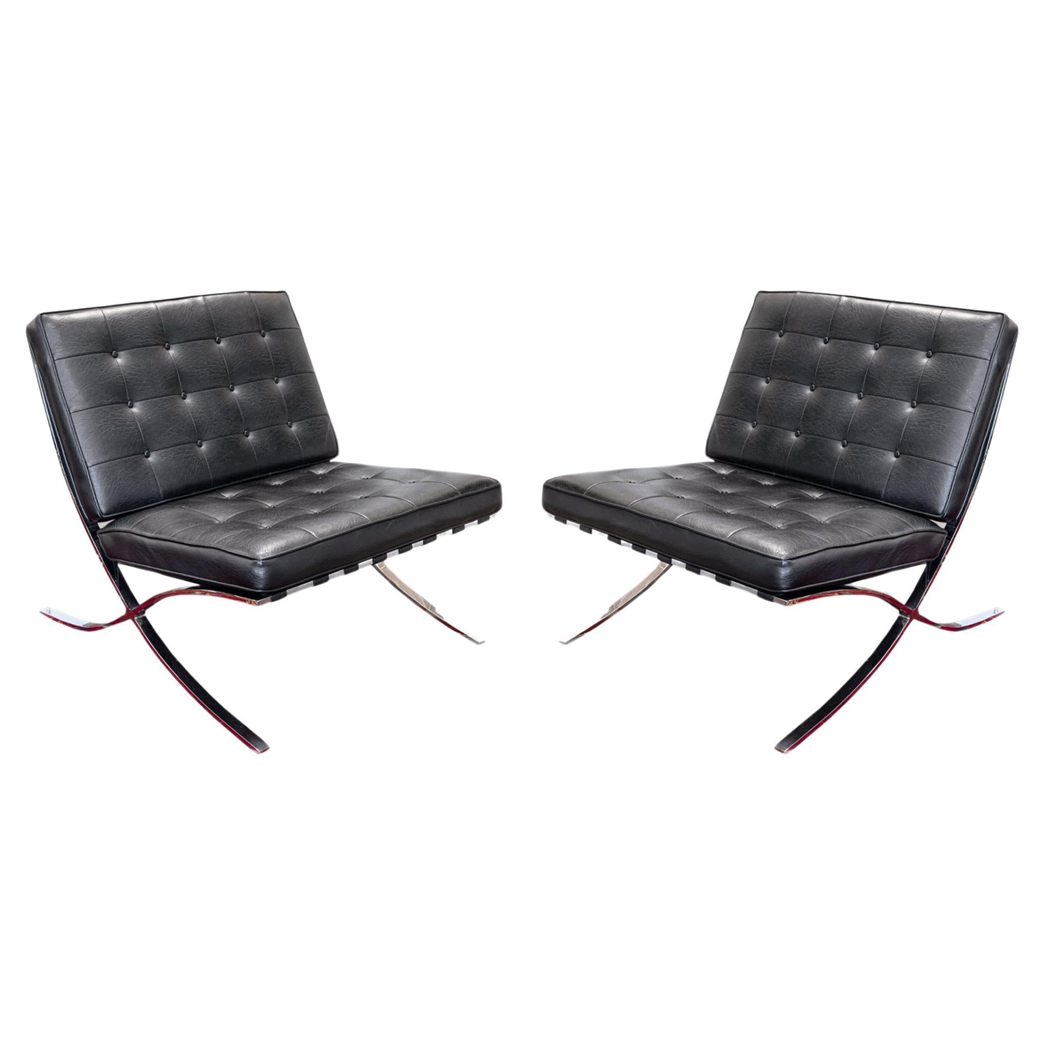 Pair of Mies van Der Rohe Barcelona Style Mid Century Modern Lounge Chairs For Sale