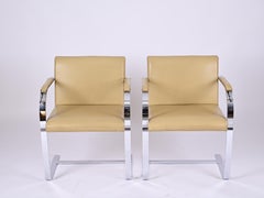 Pair of Midcentury Mies Van Der Rohe Brno "Flat Bar 255" Leather Chairs, 1970s