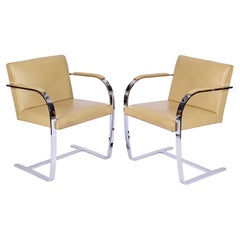 Pair of Midcentury Mies Van Der Rohe Brno "Flat Bar 255" Leather Chairs, 1970s