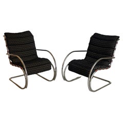 Pair of Mies Van Der Rohe Chrome Frame Lounge Chairs