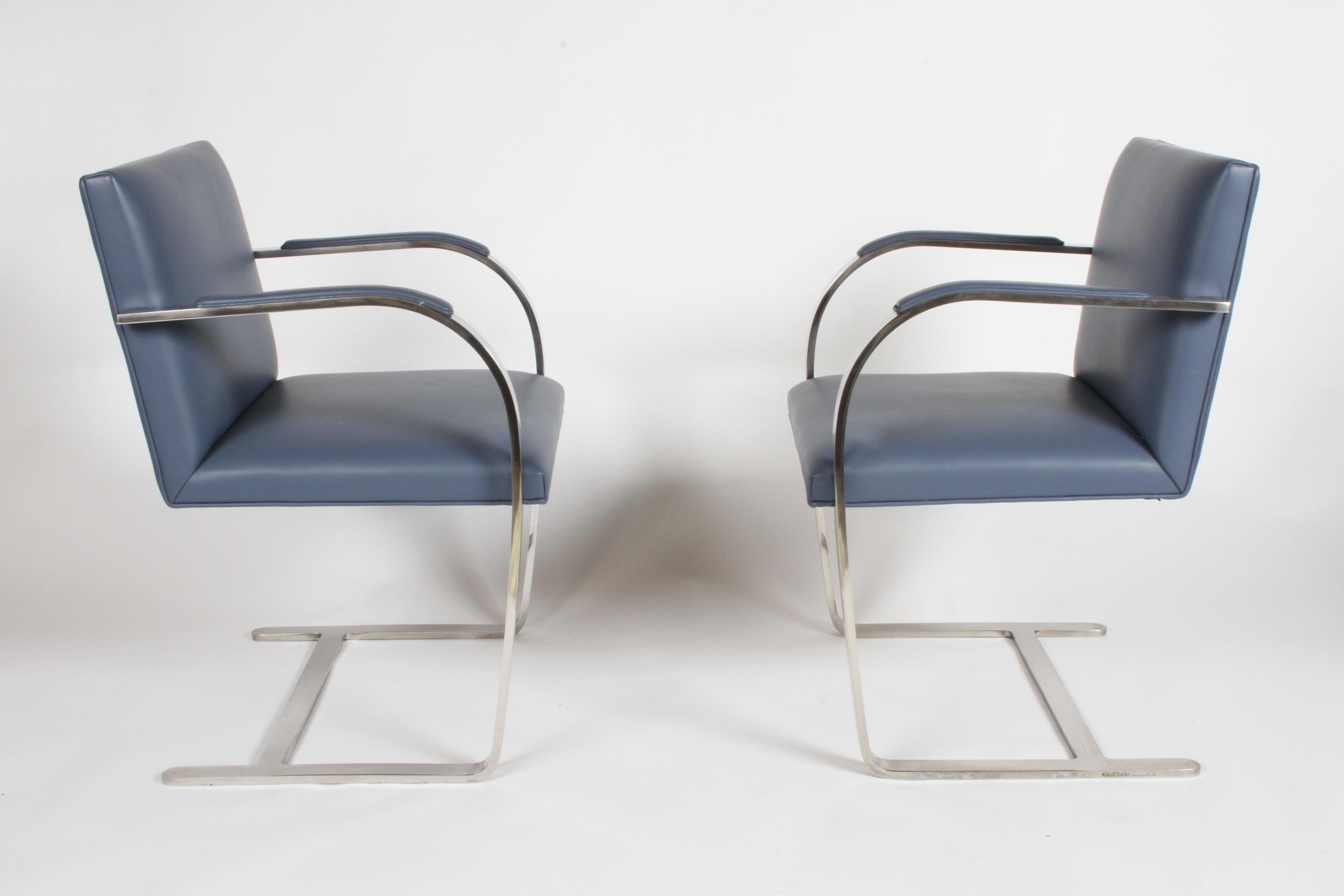 Pair of Mies van der Rohe Flatbar Brno Chairs by Knoll, Stainless In Good Condition In St. Louis, MO