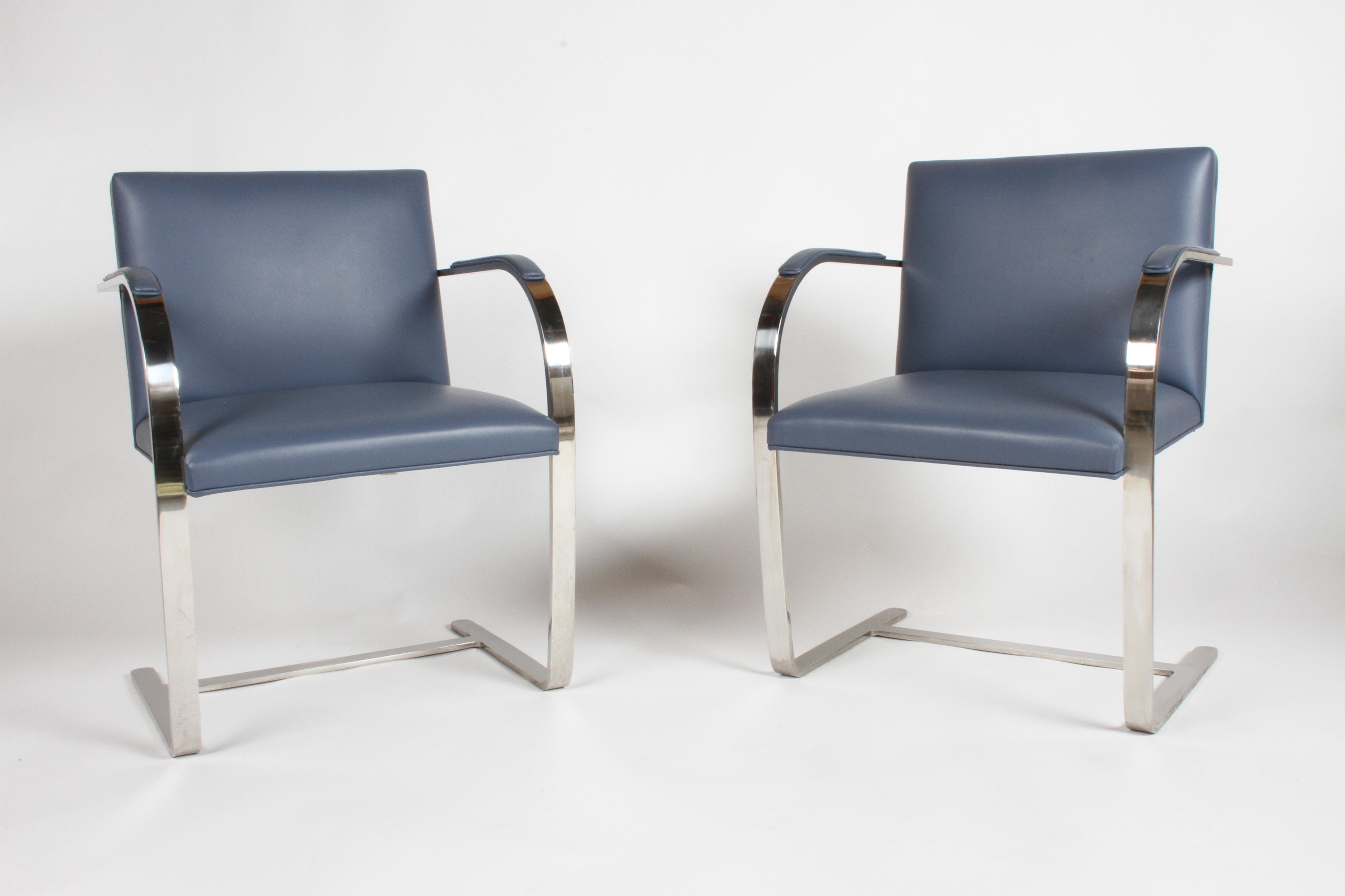 American Pair of Mies van der Rohe Flatbar Brno Chairs by Knoll, Stainless