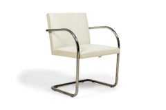 Pair of Mies van der Rohe for Knoll 'Brno' White Leather and Chrome Tube Armchai