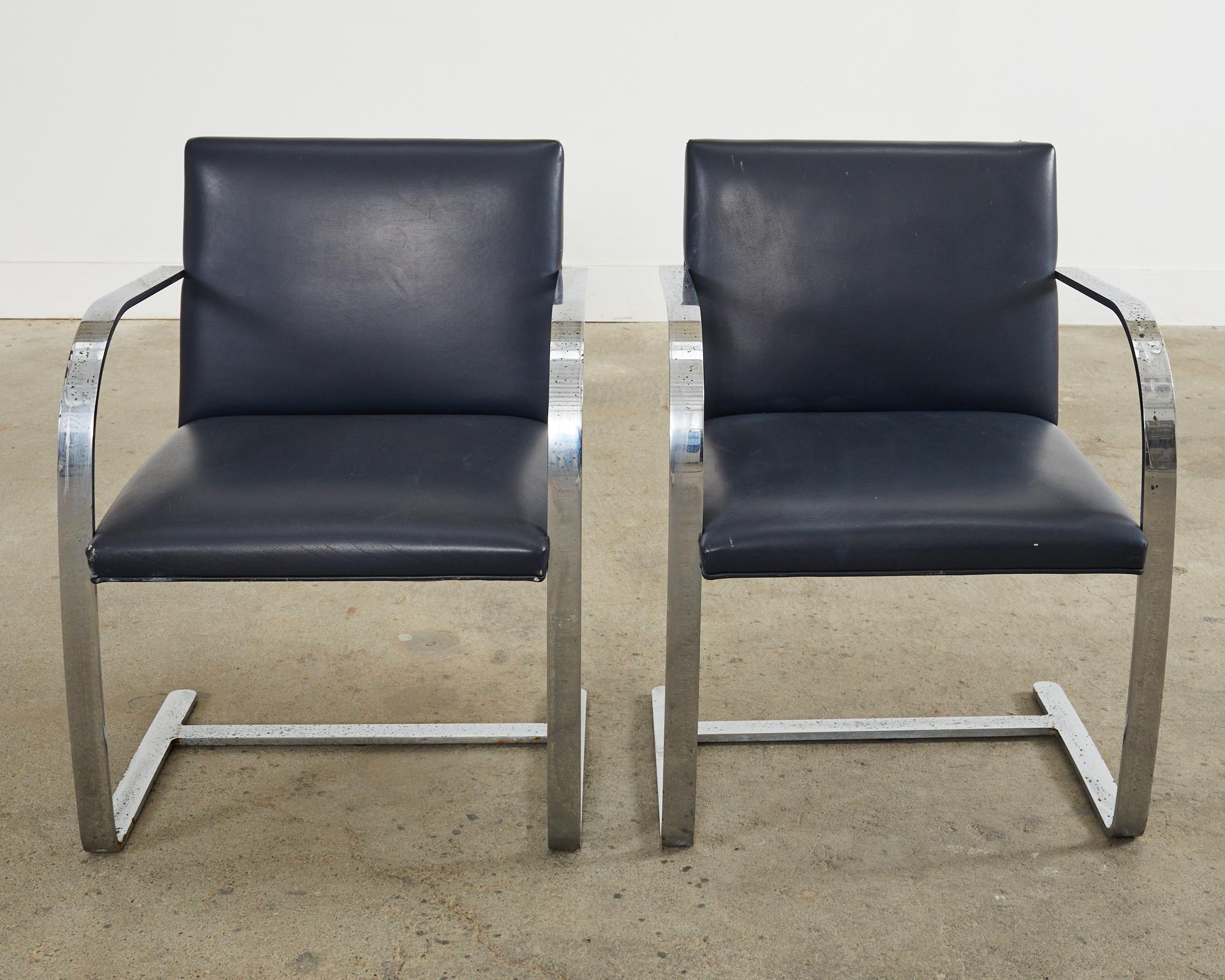 American Pair of Mies Van Der Rohe for Knoll Flat Bar Brno Chairs For Sale