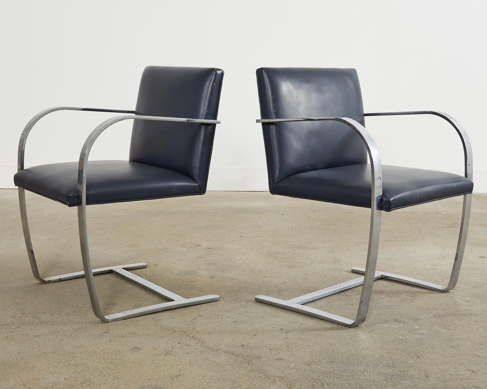 Pair of Mies Van Der Rohe for Knoll Flat Bar Brno Chairs In Distressed Condition For Sale In Rio Vista, CA