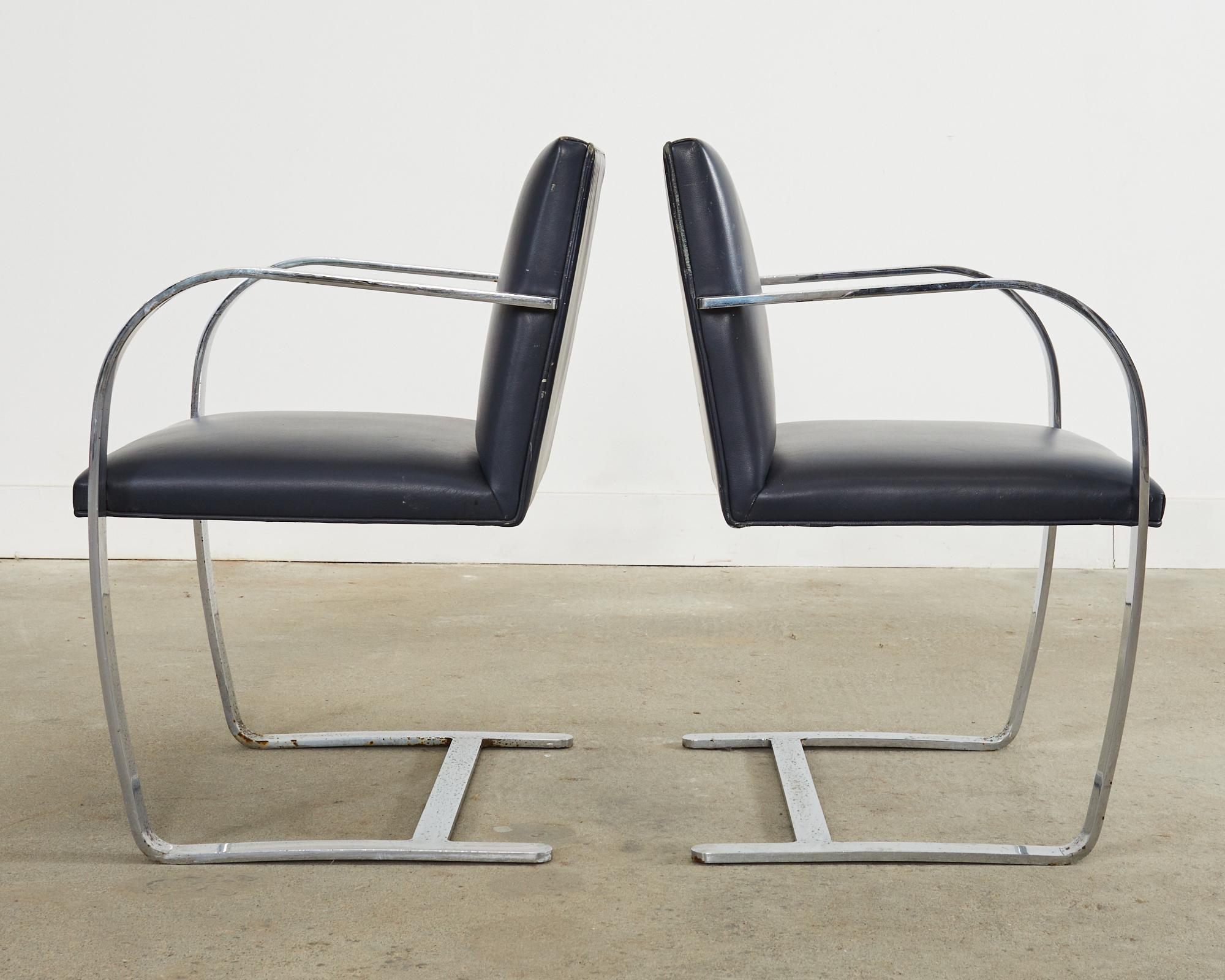 Chrome Pair of Mies Van Der Rohe for Knoll Flat Bar Brno Chairs For Sale