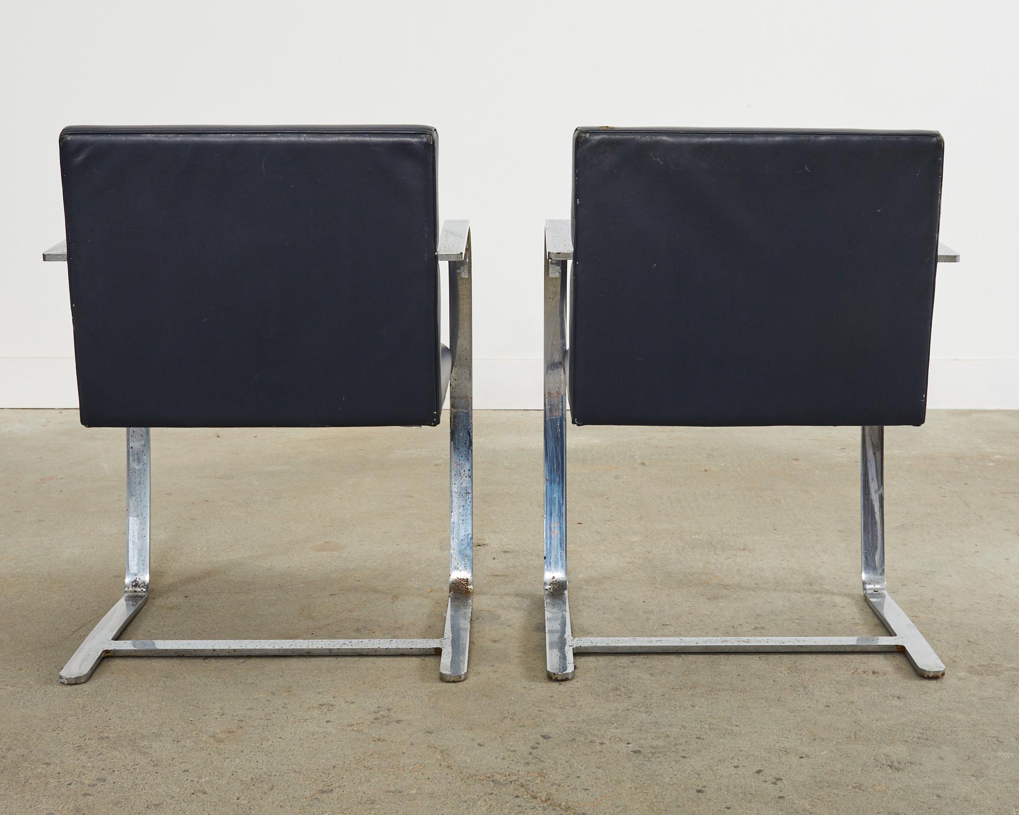Pair of Mies Van Der Rohe for Knoll Flat Bar Brno Chairs For Sale 2