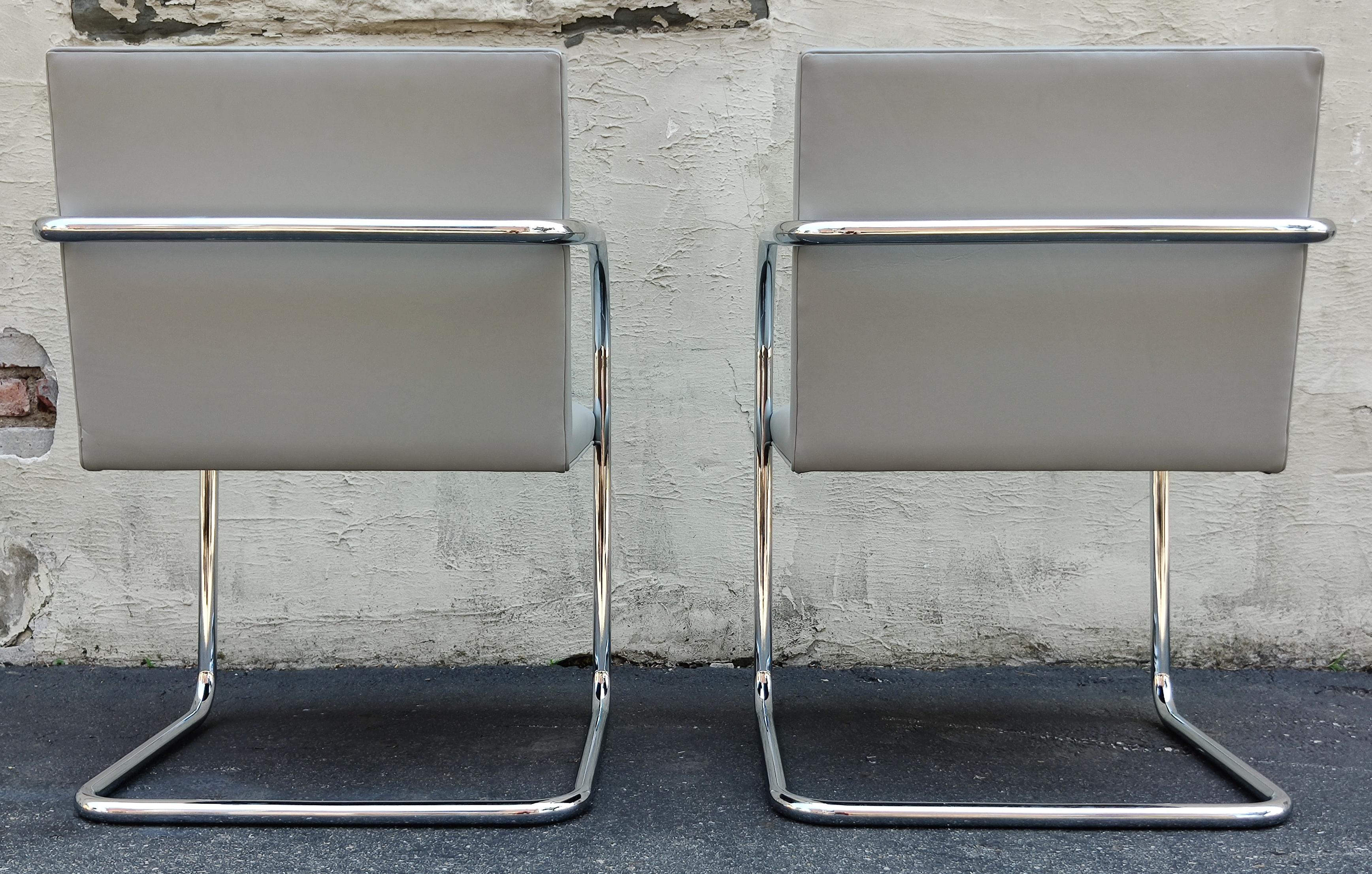 American Pair of Mies Van Der Rohe for Knoll International Brno Chairs Steel & Leather For Sale