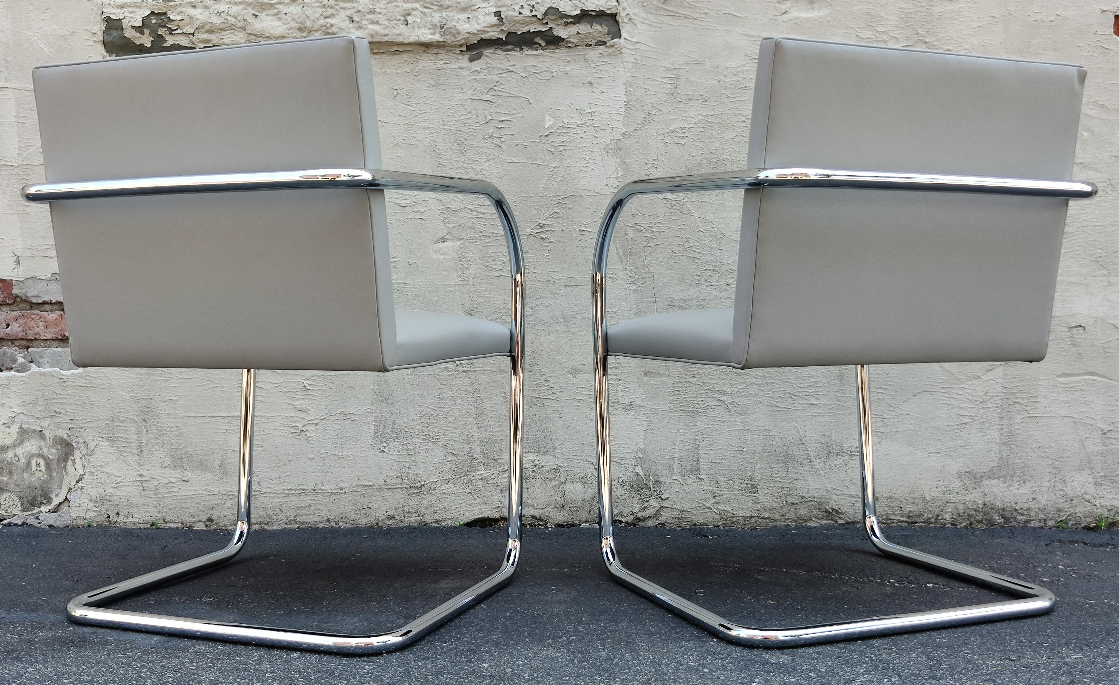 Polychromed Pair of Mies Van Der Rohe for Knoll International Brno Chairs Steel & Leather For Sale