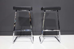 Pair of Mies van der Rohe "Four Seasons" Bar Stools in Black Leather