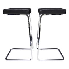 Used Pair of Mies van der Rohe "Four Seasons" Bar Stools in Black Leather