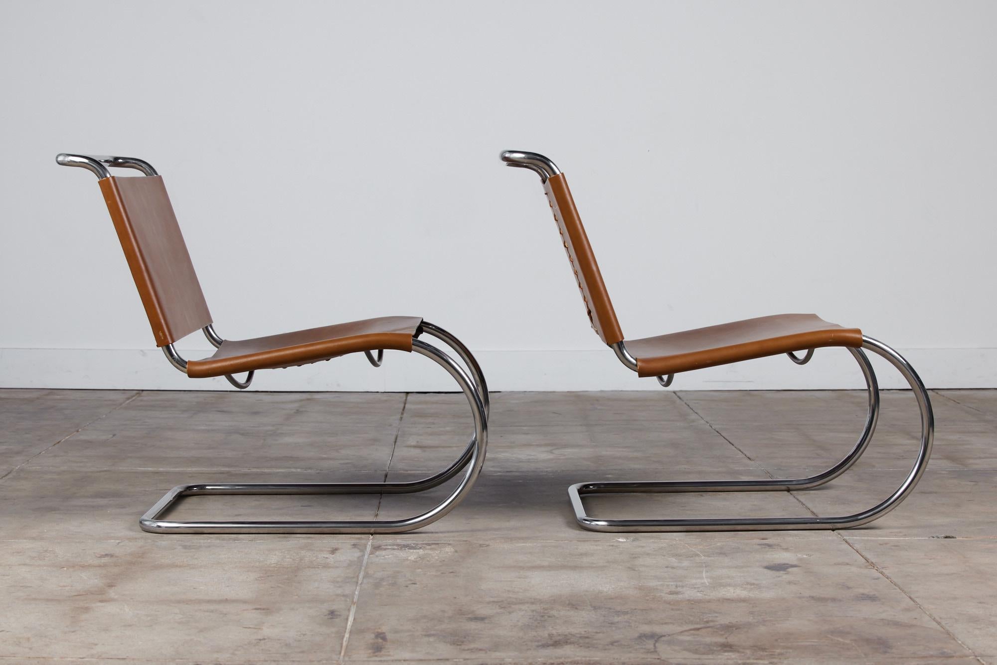Steel Pair of Mies van der Rohe Leather Lounge Chairs for Knoll