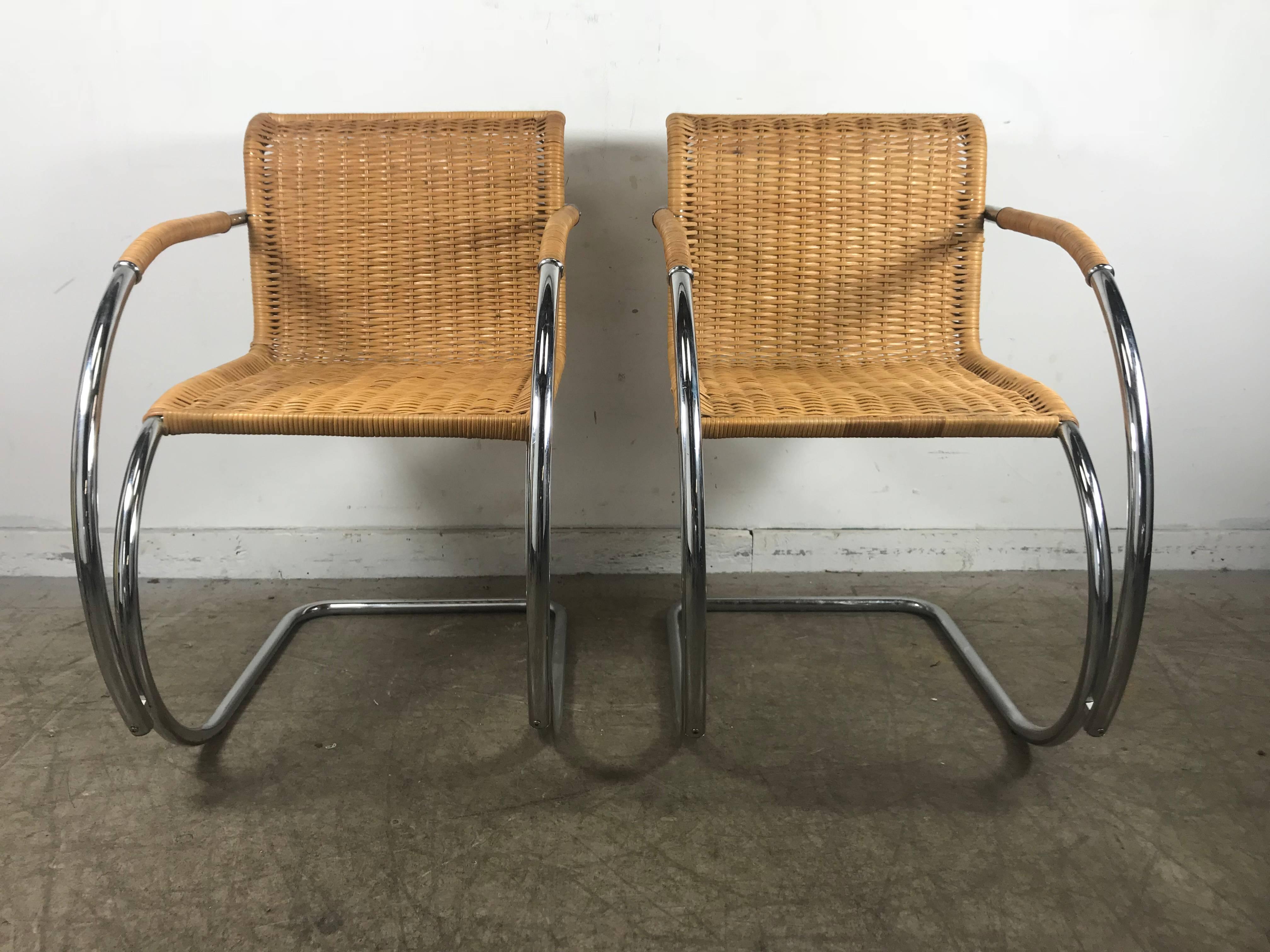 Pair of Mies van der Rohe Wicker and Chrome MR20 Armchairs, Bauhaus 3