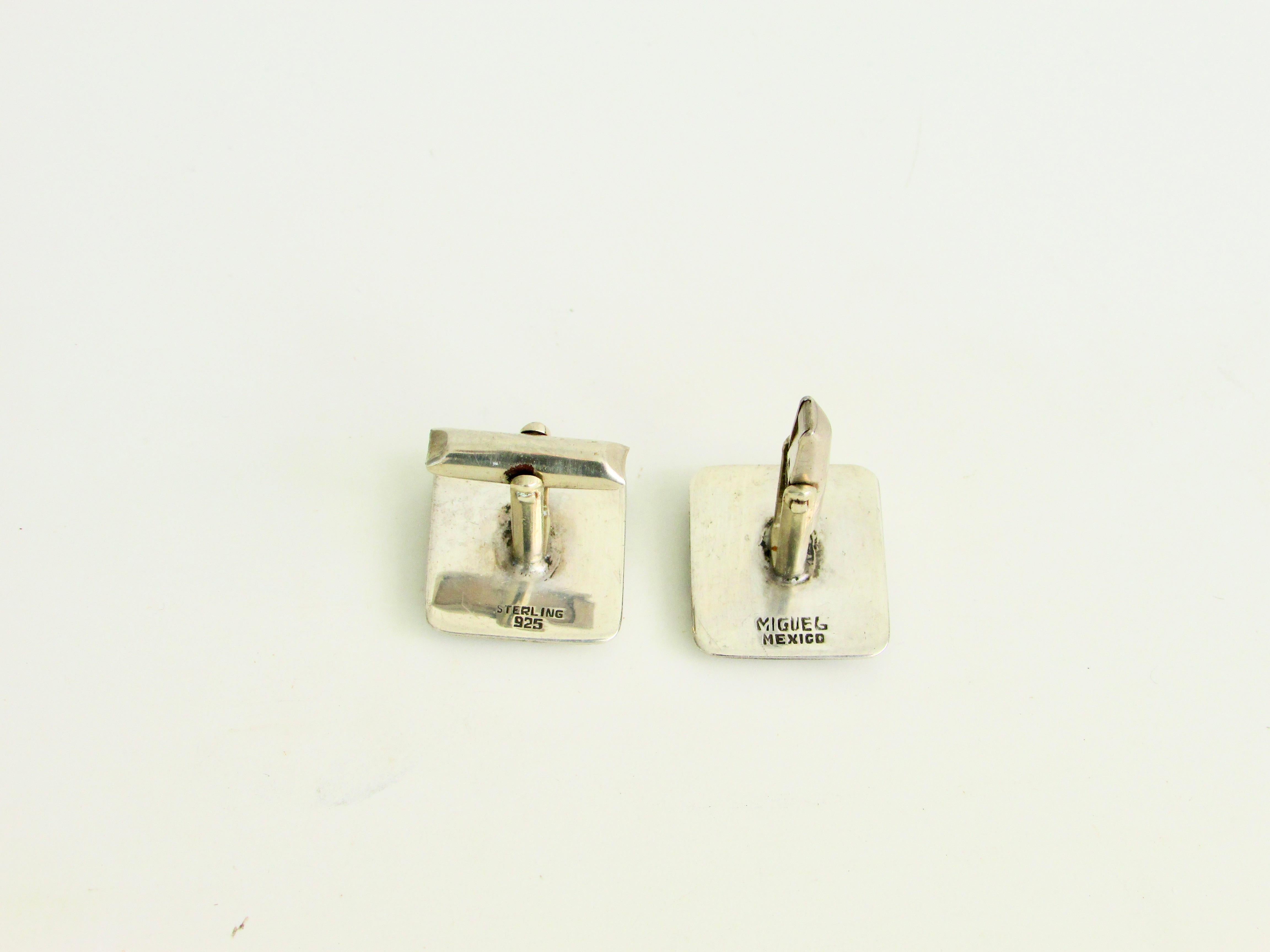 Mid-Century Modern Pair of Miguel Garcia Martinez Modernist Taxco Mexico Sterling Cuff Links For Sale