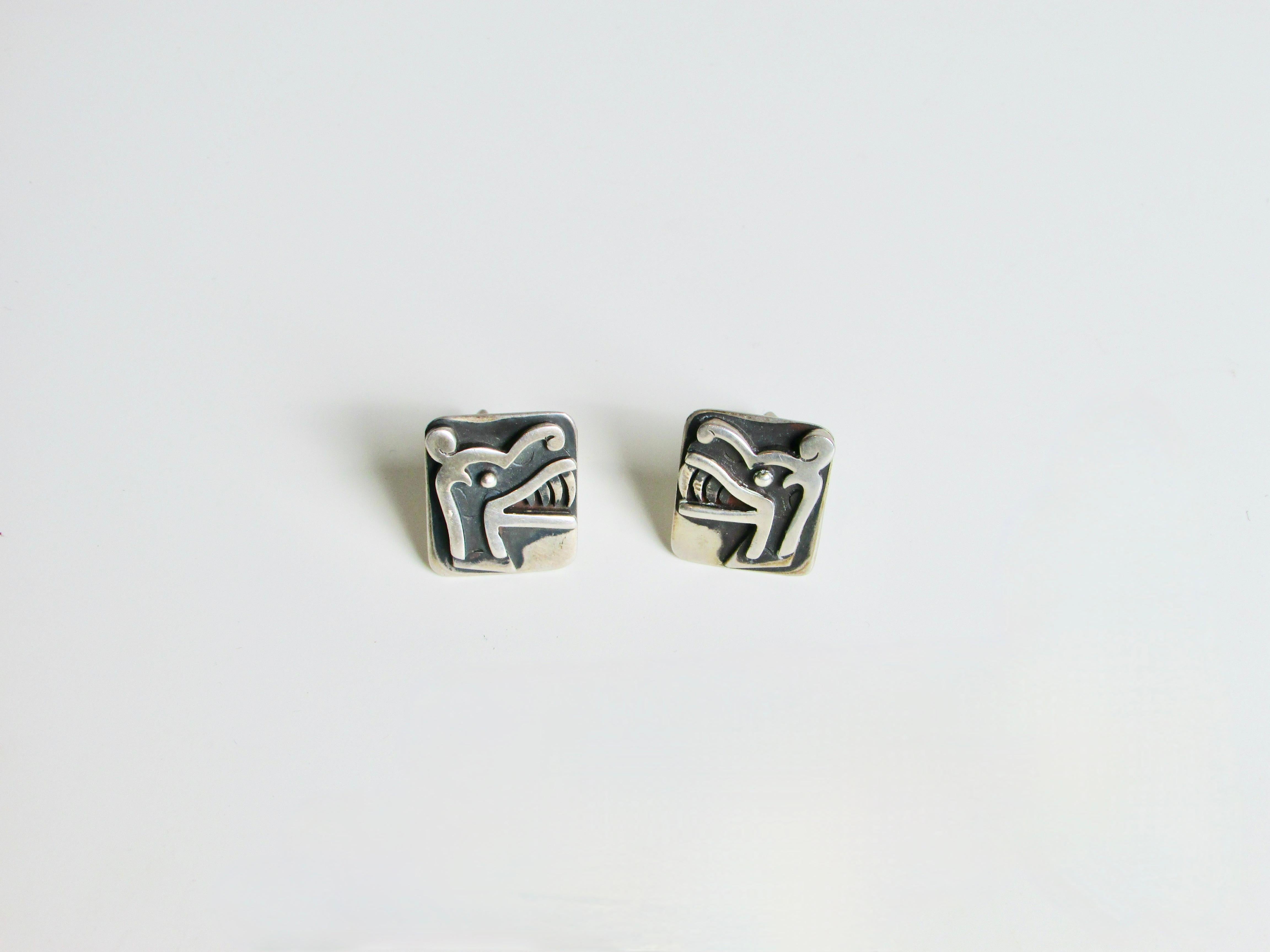 Pair of Miguel Garcia Martinez Modernist Taxco Mexico Sterling Cuff Links In Good Condition For Sale In Ferndale, MI