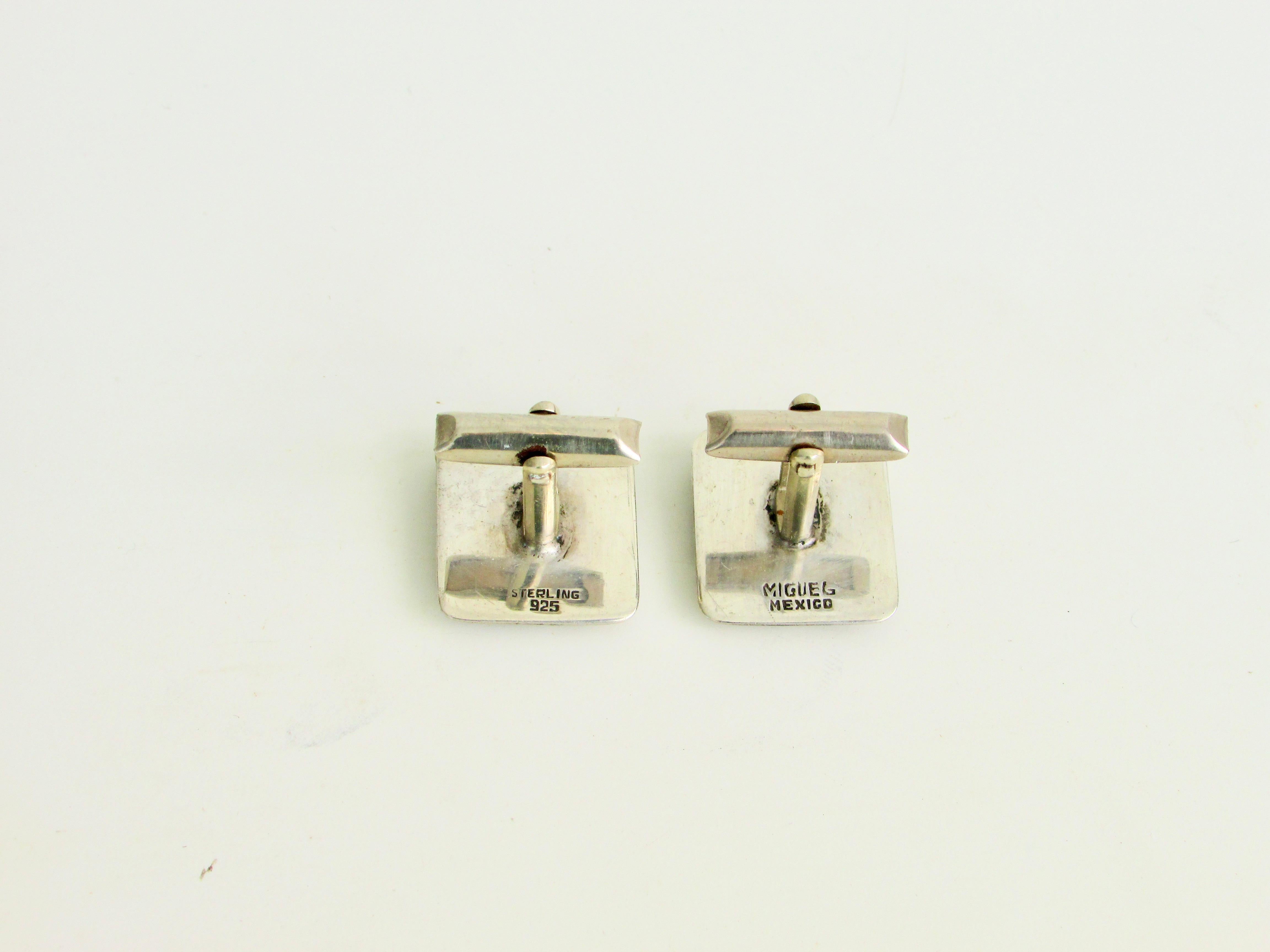 20th Century Pair of Miguel Garcia Martinez Modernist Taxco Mexico Sterling Cuff Links For Sale