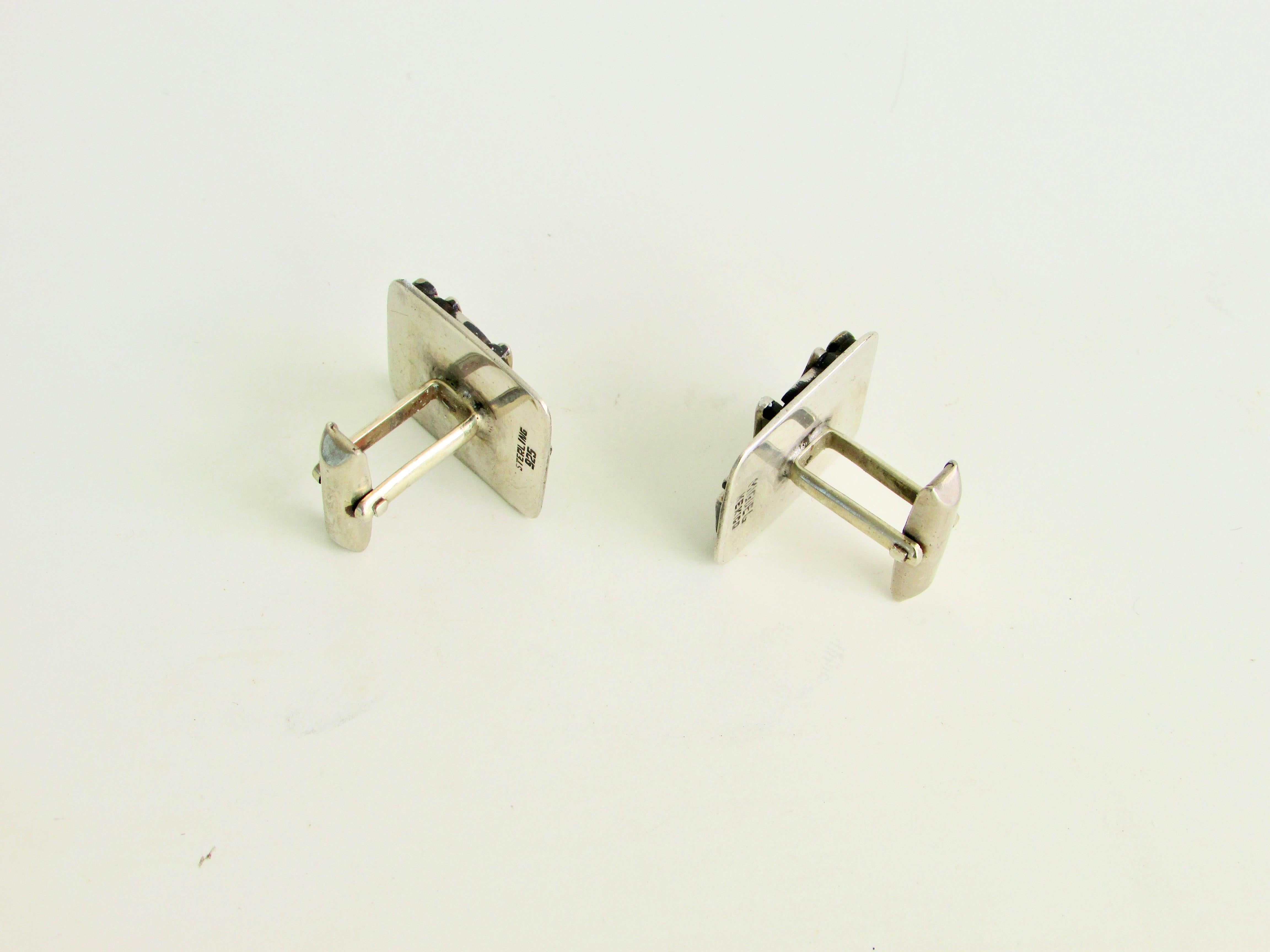 Sterling Silver Pair of Miguel Garcia Martinez Modernist Taxco Mexico Sterling Cuff Links For Sale