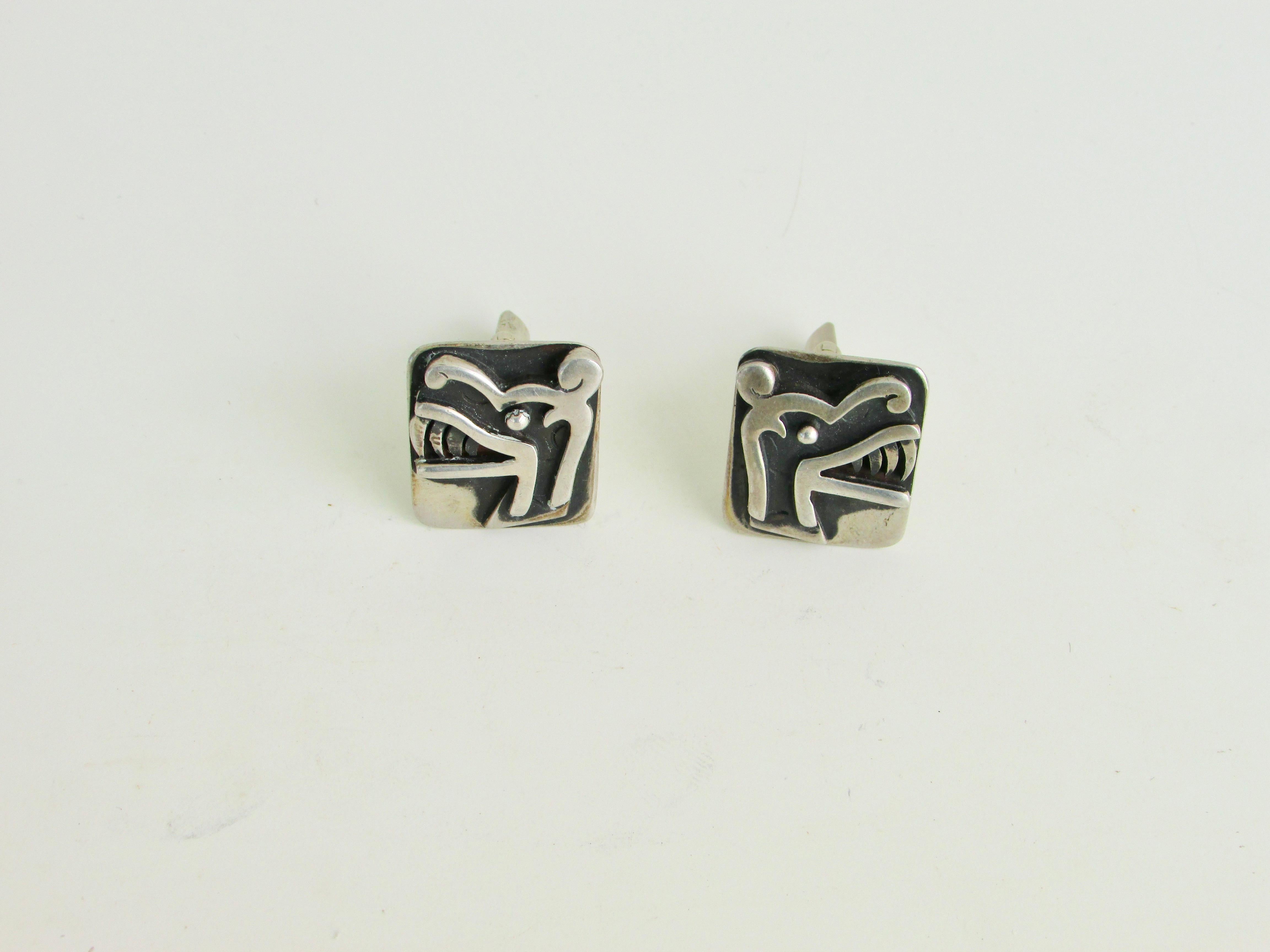 Pair of Miguel Garcia Martinez Modernist Taxco Mexico Sterling Cuff Links For Sale 1