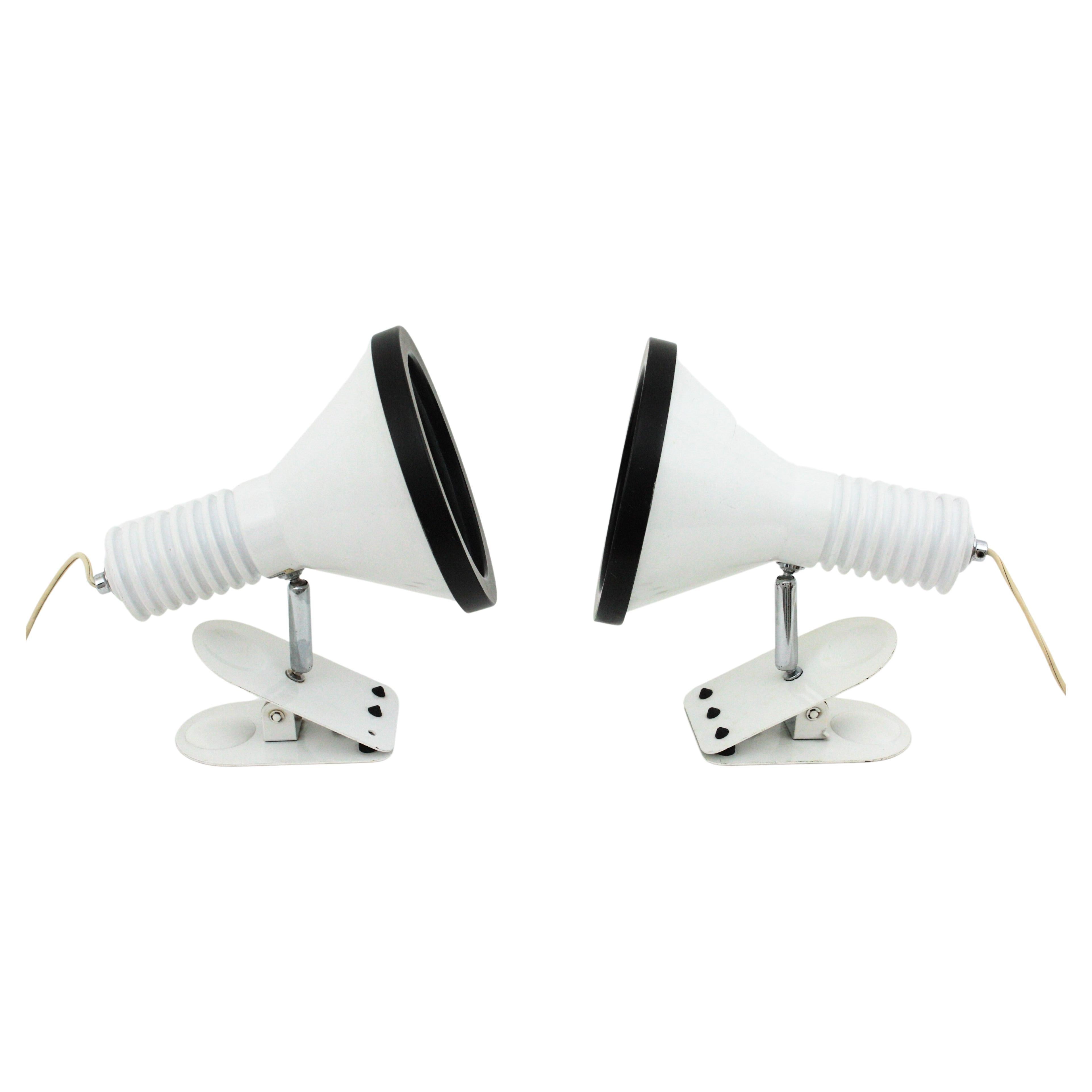 Industrial Pair of Miguel Milá Tramo Table or Wall Clamp Lamps For Sale