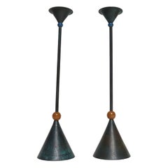 Pair of Milano Series Verdigris Bronze Candle Holders by Christian de Beaumont
