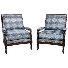 Pair of Miles Talbott Turned Bobbin Upholstered Club Chairs