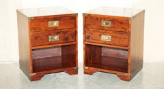 PAiR OF MILIARY CAMPAIGN SIDE END LAMP WINE BEDSIDE TABLE CHESTS WITH DRAWERS