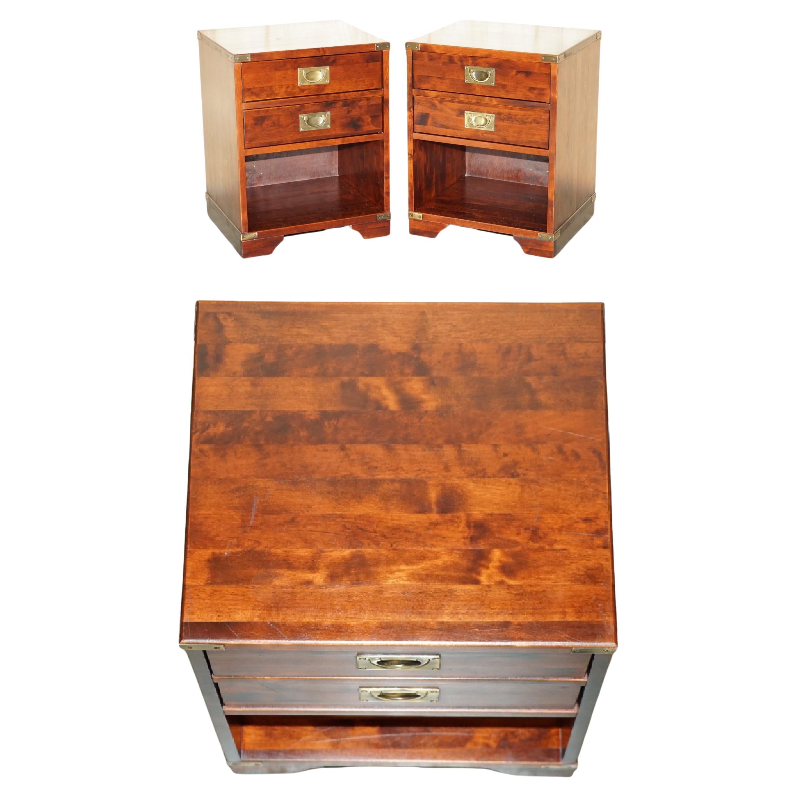 PAiR OF MILIARY CAMPAIGN SIDE END LAMP WINE BEDSIDE TABLE CHESTS WITH DRAWERS