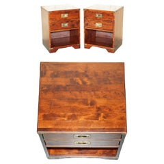 Vintage PAiR OF MILIARY CAMPAIGN SIDE END LAMP WINE BEDSIDE TABLE CHESTS WITH DRAWERS