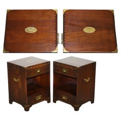 PAIR OF MILITARY CAMPAIGN BEVAN FUNELL BEDSIDE TABLES NiGHTSTANDS TWO DRAWERS