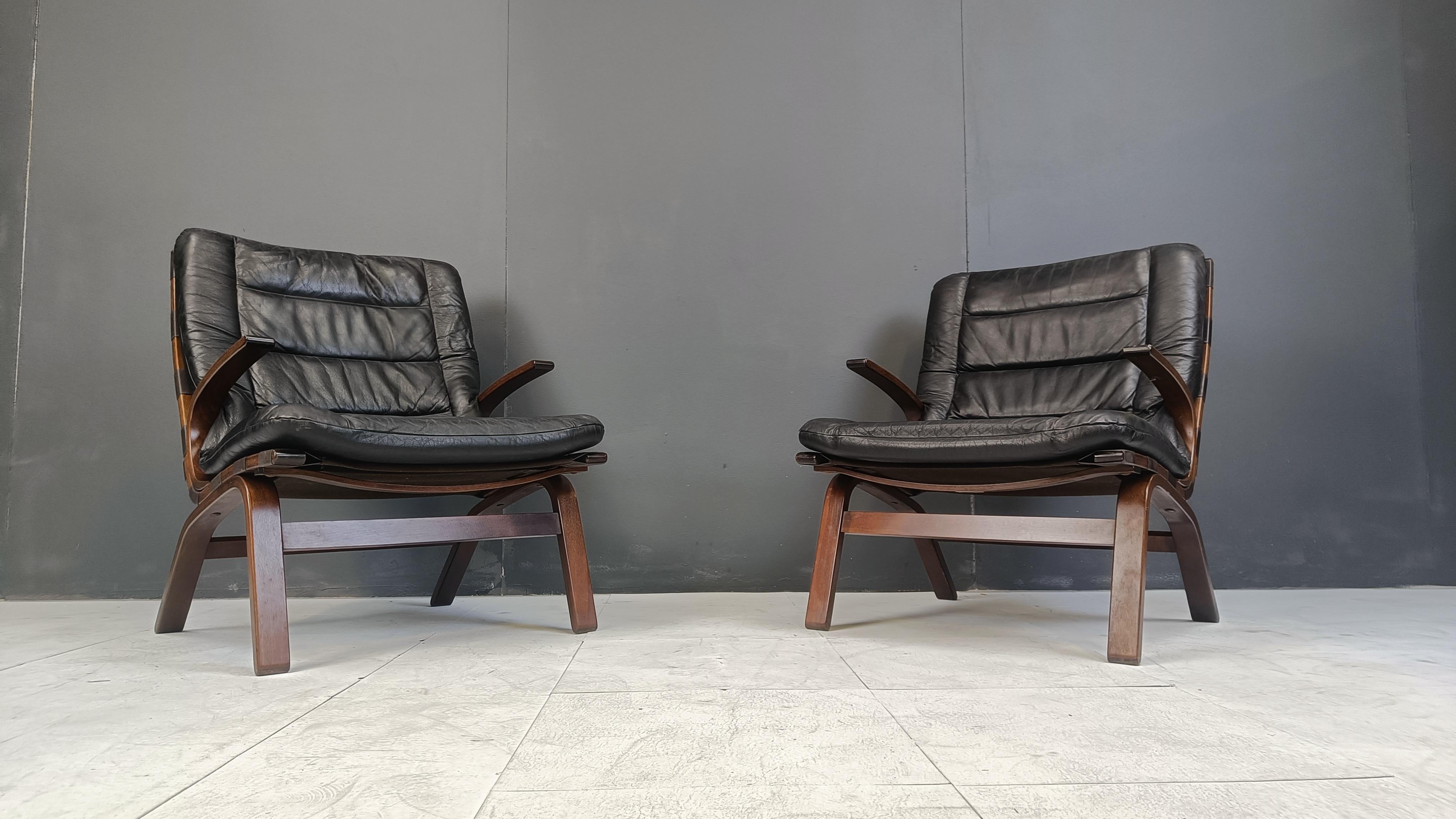 Leather Pair of Miljo armchairs by Farstrup Møbler, 1970s