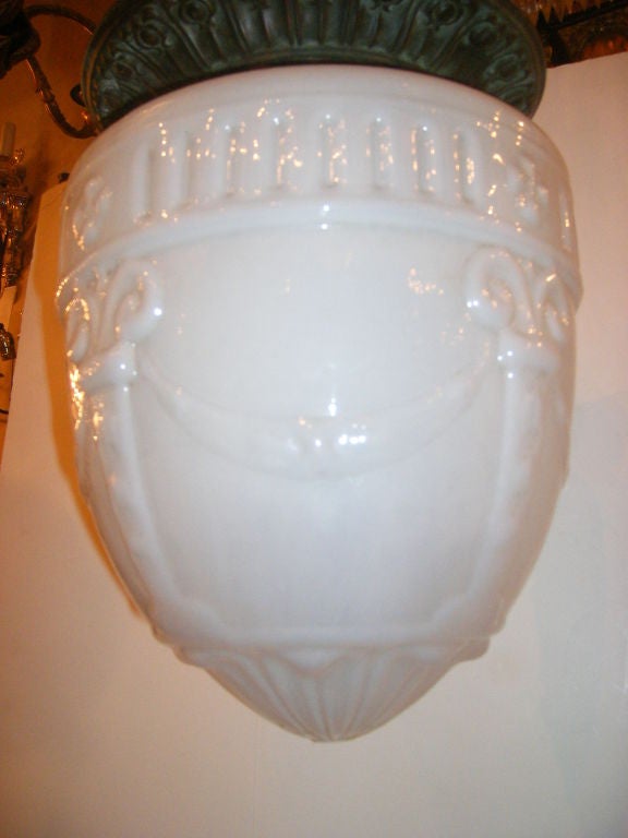 20th Century Pair of Milk Glass English Lanterns, Sold Individually