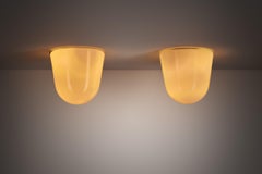 Pair of Milk Glass Flush Mounts by ASEA, Sweden Mid-20th Century
