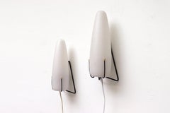 Pair of Philips Milk Glass Wall Sconces with Black Enameled Mounts