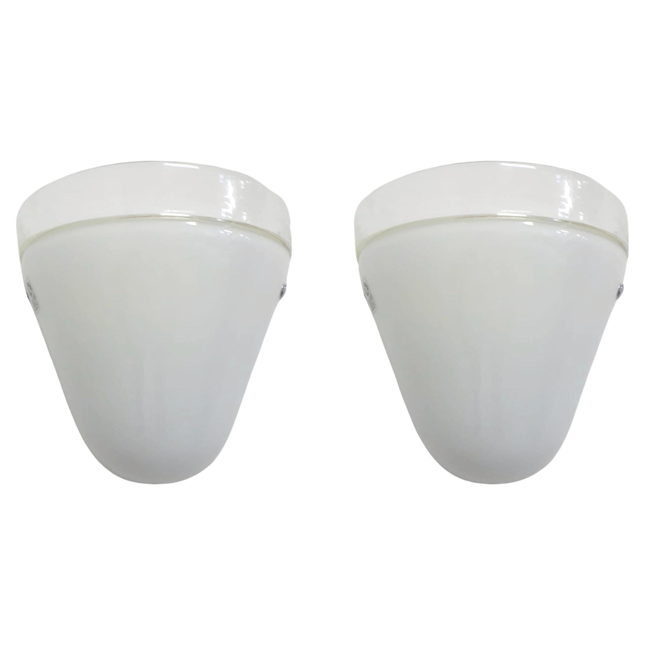 Pair of Milky White Sconces by Leucos For Sale