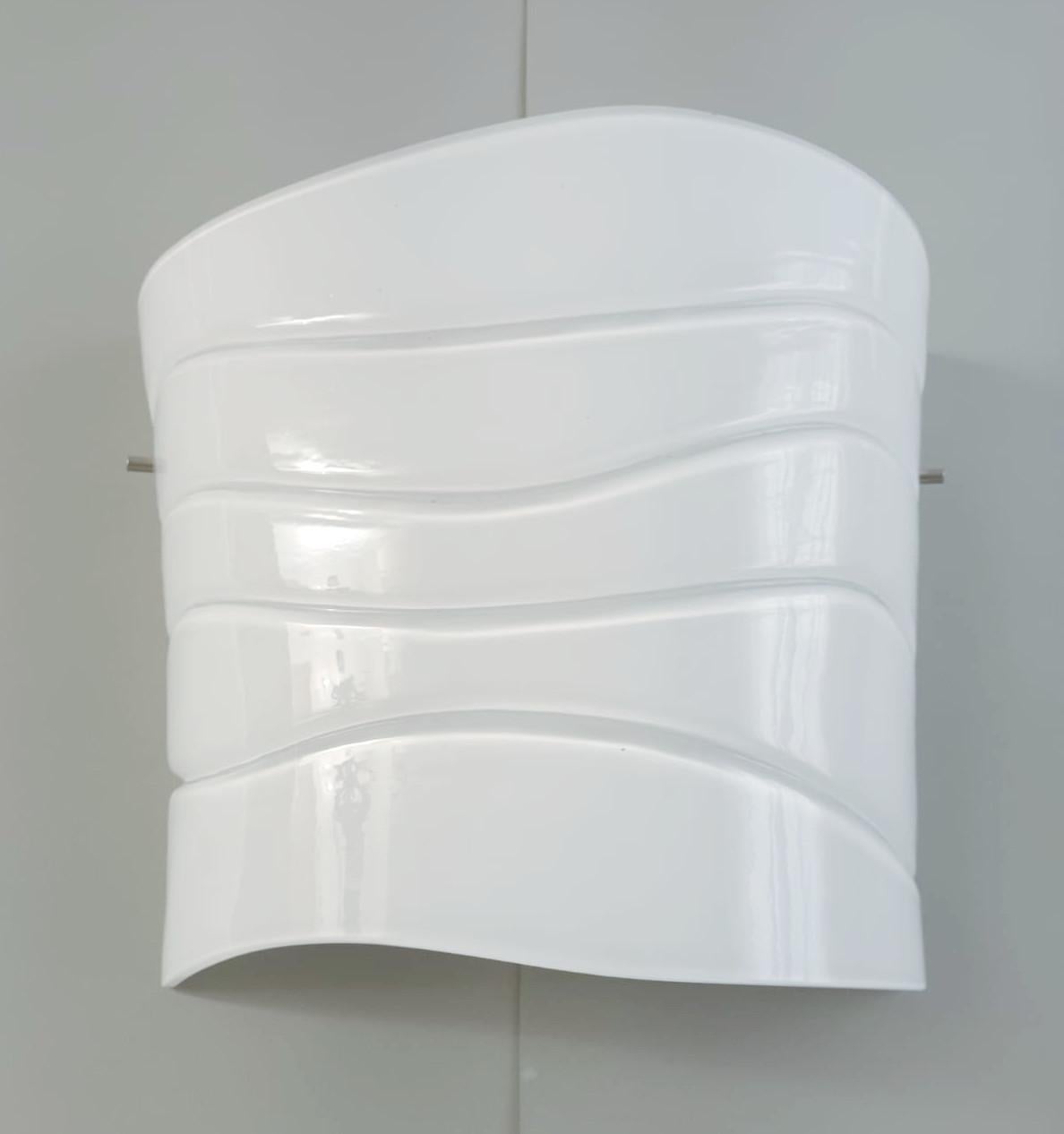 Italian Pair of Milky White Sconces by Mazzega For Sale