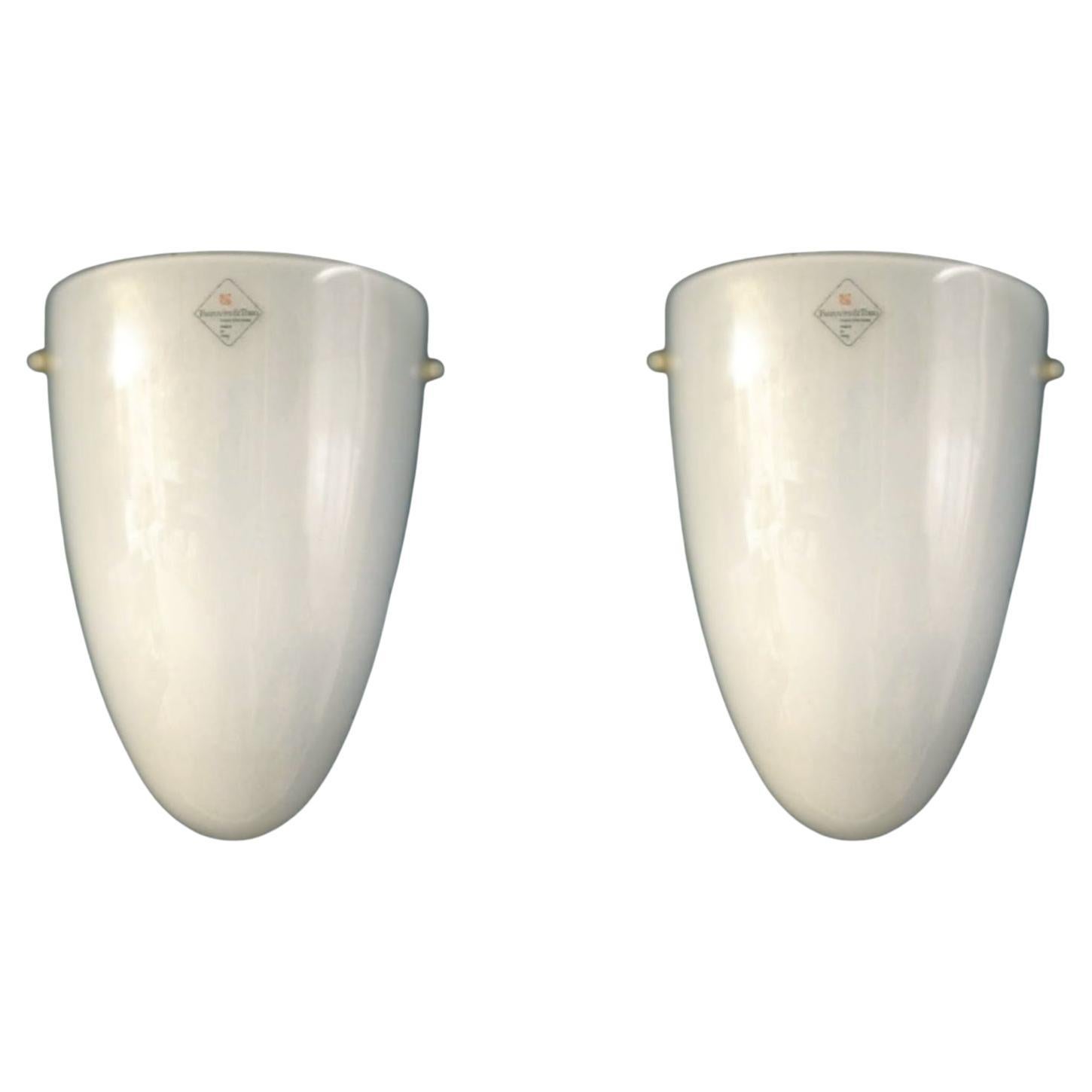 Pair of Milky White Shield Sconces by Barovier e Toso, 2 Pairs Available For Sale
