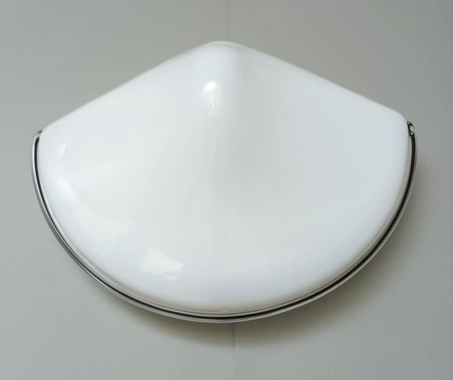 Italian Pair of Milky White Triangular Murano Sconces For Sale