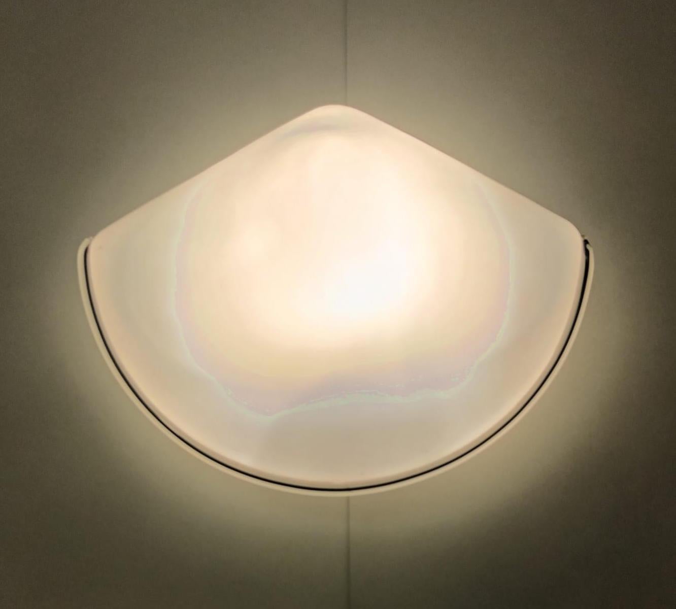 Blown Glass Pair of Milky White Triangular Murano Sconces For Sale