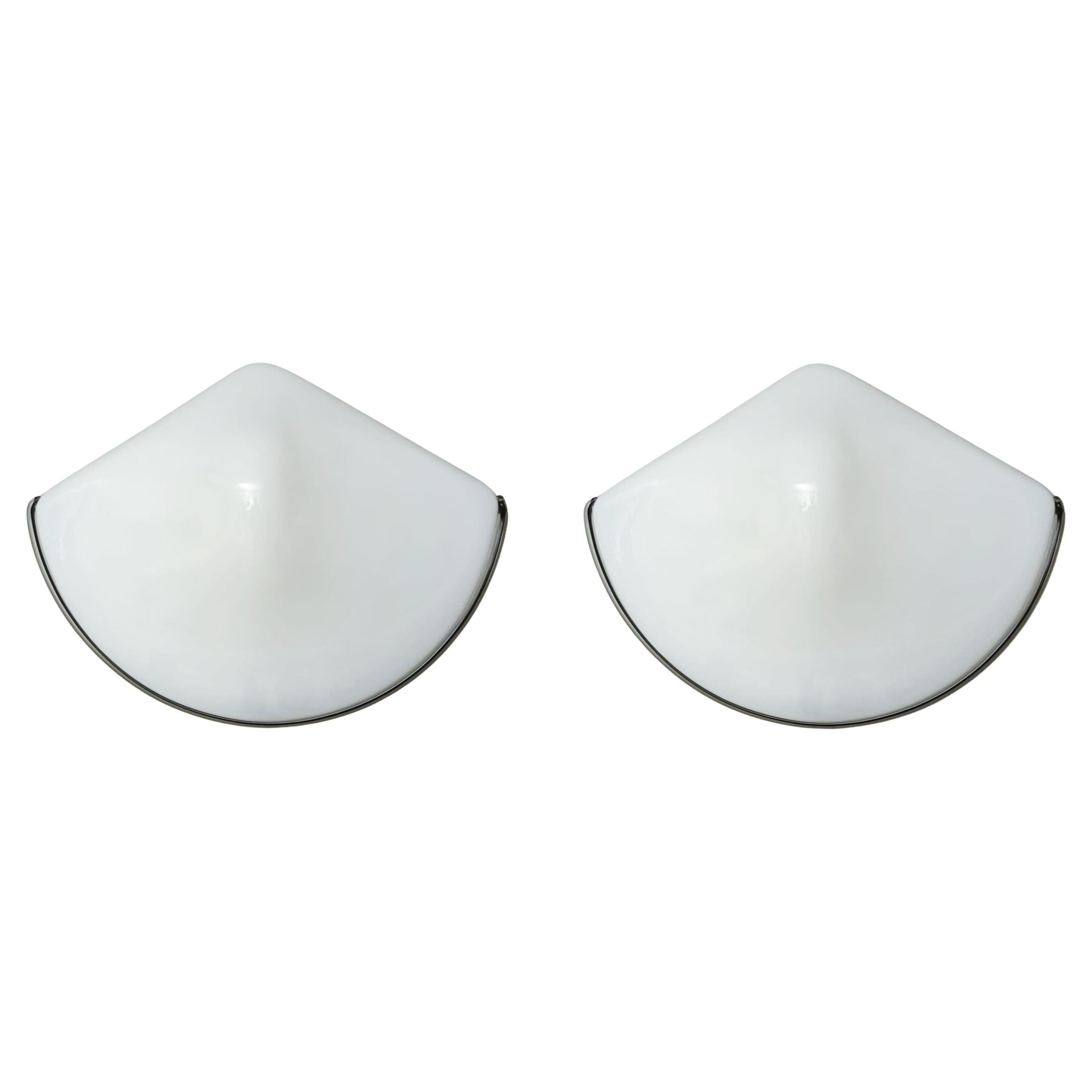 Pair of Milky White Triangular Murano Sconces