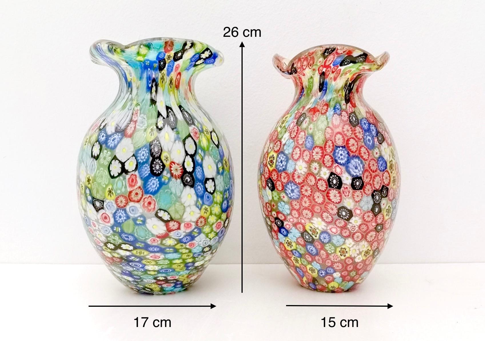 Pair of Millefiori Murano Glass Vases by Fratelli Toso, Italy 1960s 7