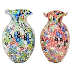 Vintage Pair of Millefiori Murano Glass Vases by Fratelli Toso, Italy 1960s