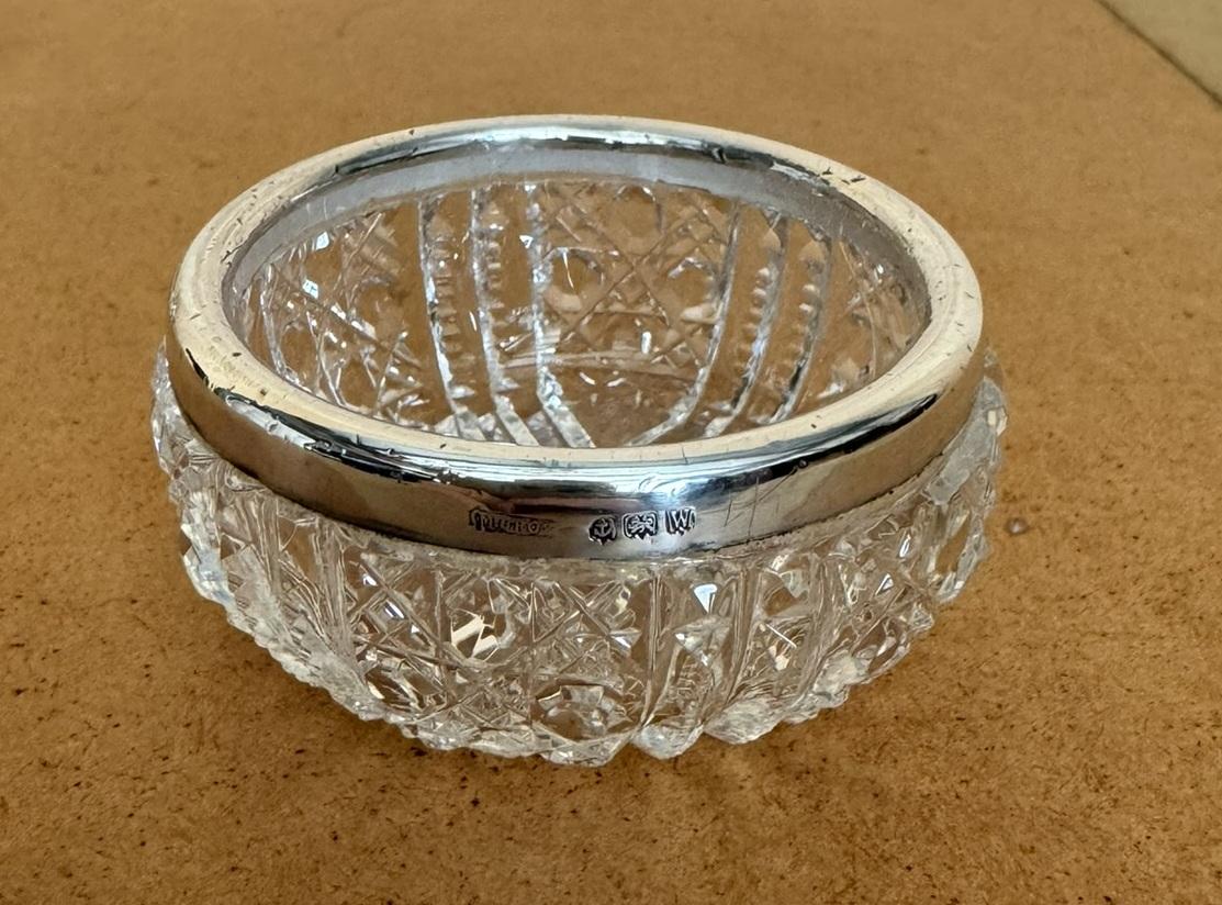 PAIR OF MILLER BROTHERS ANTIQUE CUT GLASS CRYSTAL TRINKET POT STERLING SiLVER For Sale 4